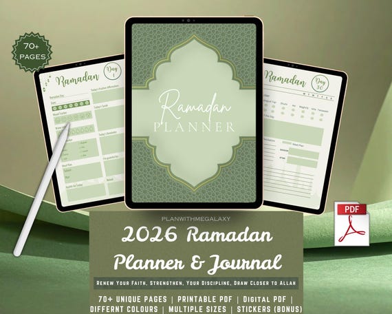 2026 Ramadan Planner pdf 30 days plan Islamic Printable Digital Planner kid Activities Trackers Daily Prayer Fasting Quran Goals Checklists