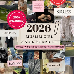 2026 Muslim Girl Vision Board Islamic Digital Vision Board for Women Students Manifestation Planner Hijabi Aesthetic Printable Self-Growth