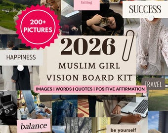 2026 Muslim Girl Vision Board Islamic Digital Vision Board for Women Students Manifestation Planner Hijabi Aesthetic Printable Self-Growth