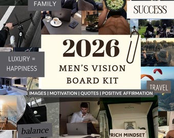 2026 Men’s Vision Board Digital Goal Planner for Successful Mindset PDF Download Vision Board Printables for Male 200 images Template