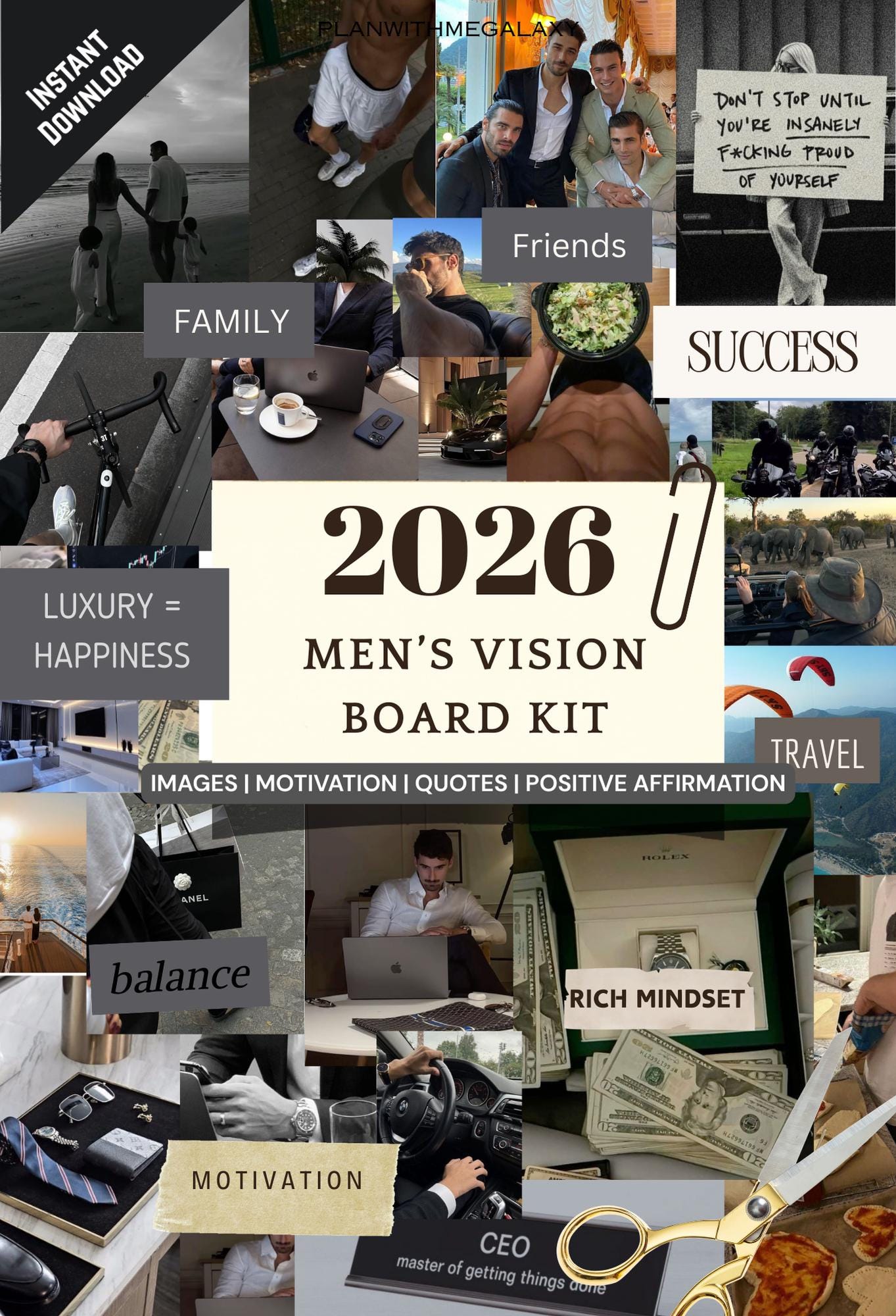 2026 Men's Vision Board Digital Goal Planner for Successful