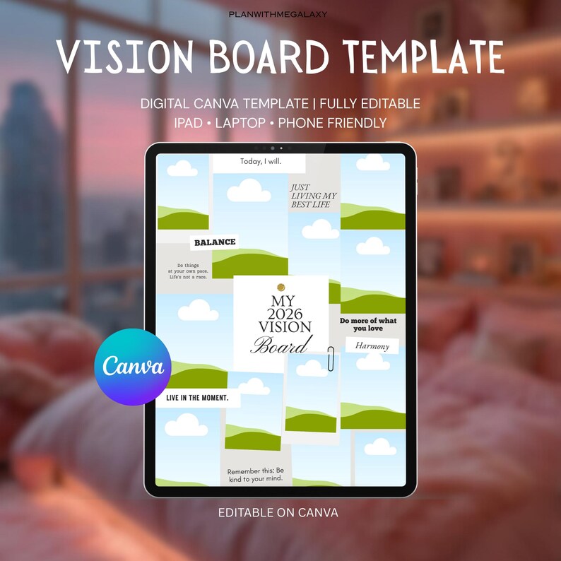 2026 Digital Vision Board Template Canva Party Kit Editable Printable ...