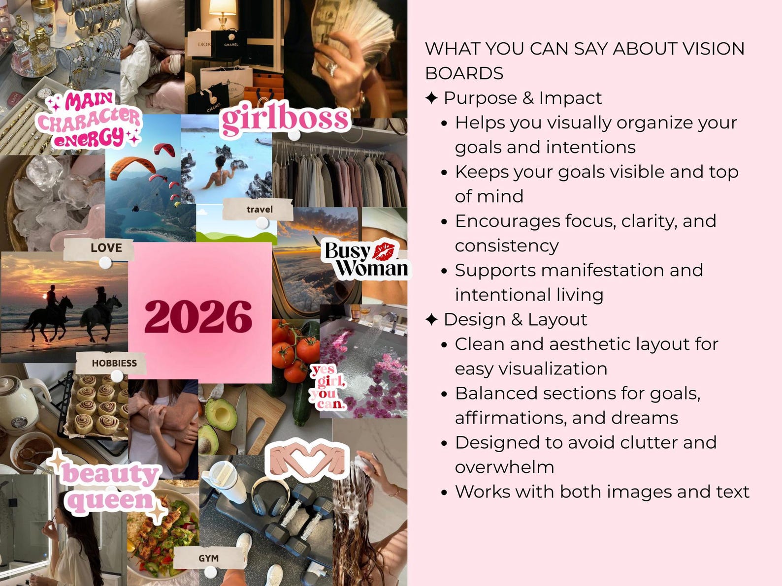 2026 Pink Vision Board PNG Stickers Estéticos Lindos Femeninos ...