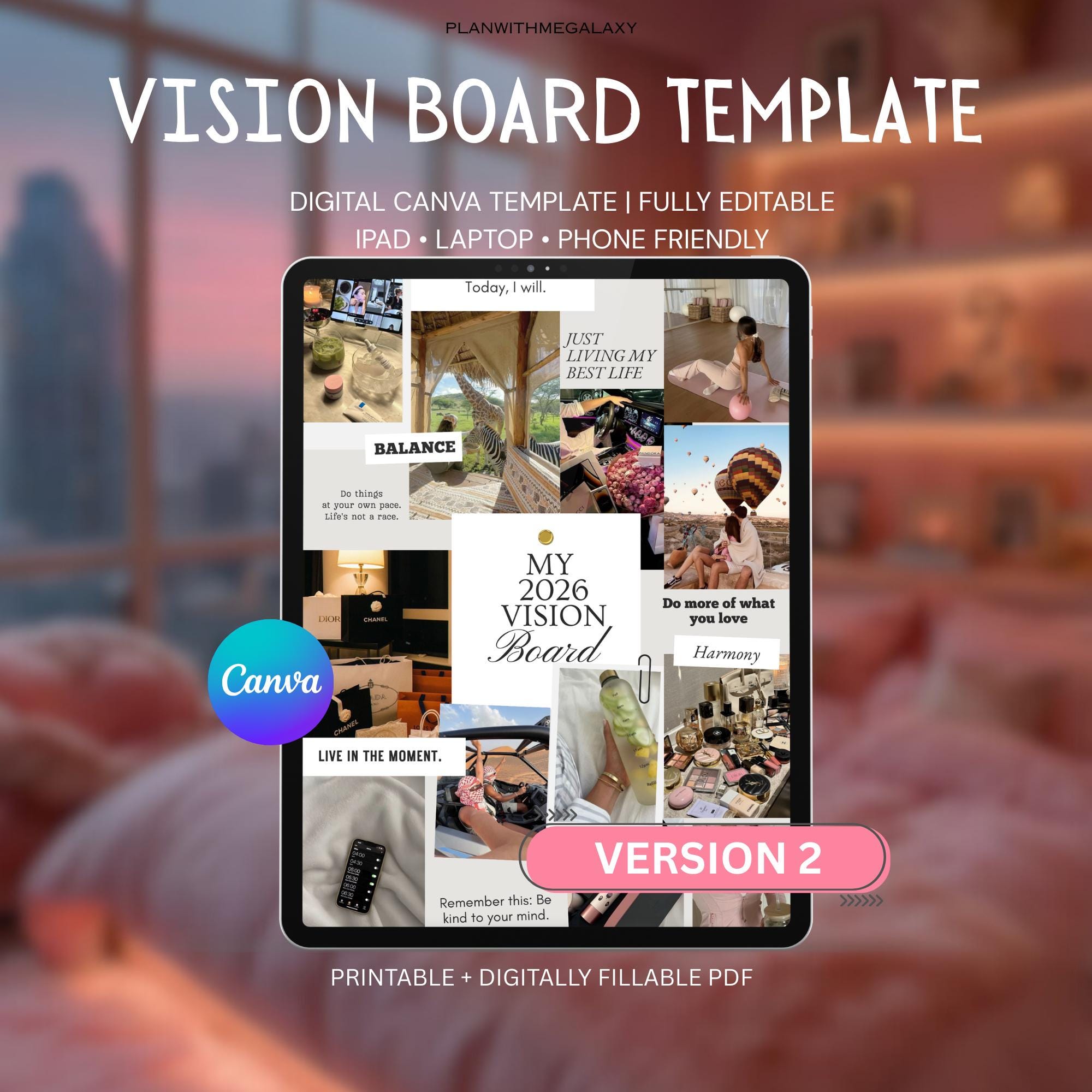 2026 Digital Vision Board Template Canva Party Kit Editable Printable ...