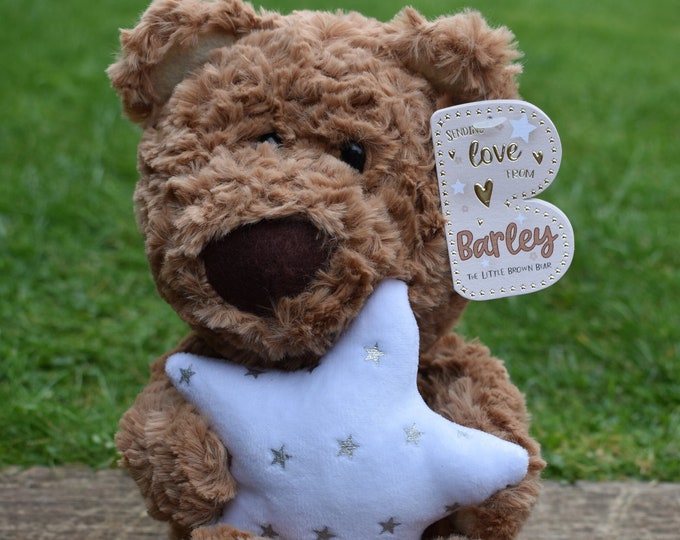 Barley Bear - 'Star' - Large plush bear, 8" seated. Interchangeable gift tag