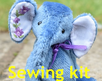 Complete sewing kit to make 'Anna' elephant 4.5" - mohair, joints, filling, sew an elephant, diy bear kit, make an elephant kit