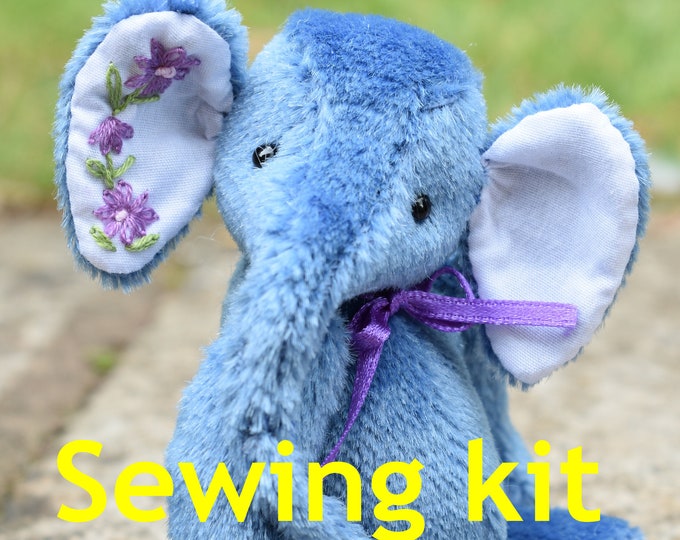 Complete sewing kit to make 'Anna' elephant 4.5" - mohair, joints, filling, sew an elephant, diy bear kit, make an elephant kit