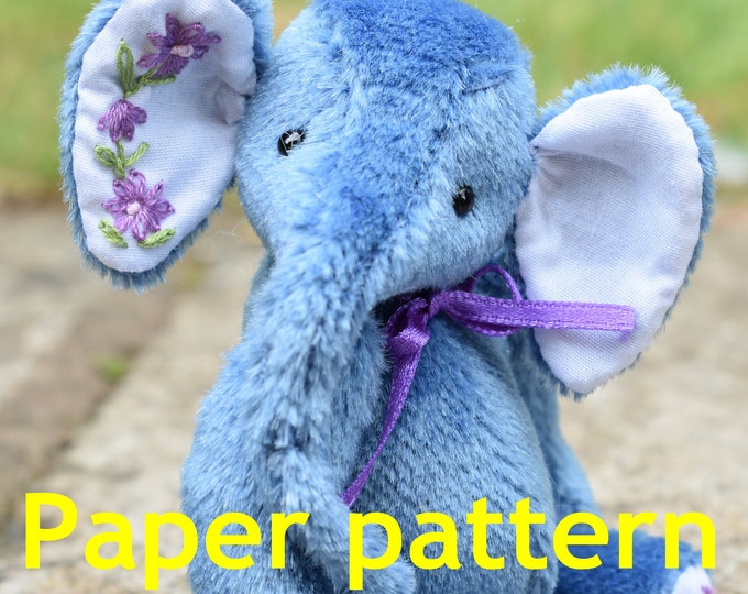 PAPER sewing pattern for 'Anna'- 4.5" mini elephant - jointed collectors item,  teddy pattern, bear sewing pattern, stitch an elephant