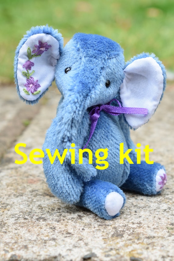 Complete sewing kit to make 'Anna' elephant 4.5" - mohair, joints, filling, sew an elephant, diy bear kit, make an elephant kit