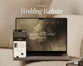 Vintage Wedding Website Template, Elegant Old Money Canva Design (RSVP Included) - V01