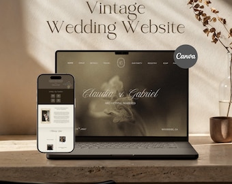 Vintage Wedding Website Template, Elegant Old Money Canva Design (RSVP Included) - WW03