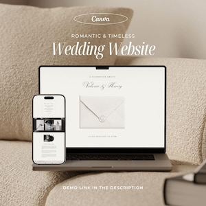 Ivory Wedding Website Template, Custom Monogram Wedding Website with RSVP, Embossed Canva Wedding Website, Digital Wedding Invitation - IV01