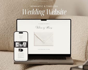 Ivory Wedding Website Template, Custom Monogram Wedding Website with RSVP, Embossed Canva Wedding Website, Digital Wedding Invitation - IV01