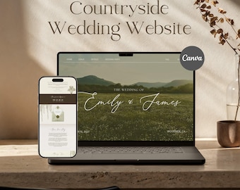 Landhochzeits-Website-Vorlage, rustikale Hochzeitswebsite mit Antwort-Formular, bearbeitbares Canva-Design - WW12