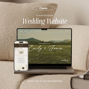 Countryside Wedding Website Template, Rustic Wedding Website with RSVP Form, Editable Canva Design - CS01