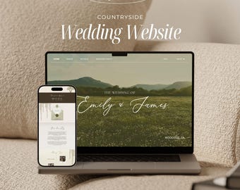 Countryside Wedding Website Template, Rustic Wedding Website with RSVP Form, Editable Canva Design - CS01