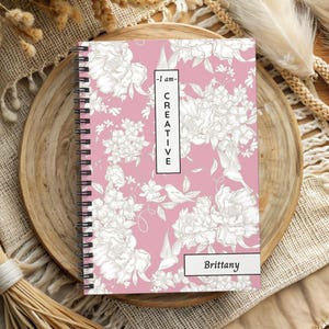 Personalized I Am Creative Journal, Artist Inspiration Keeper, Confidence Building Diary, Custom Name Notebook, Pink Floral Design