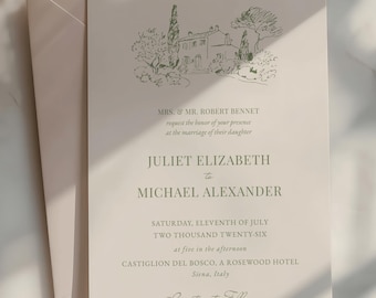 Editable Destination Wedding Invitation, Italian Countryside, Canva Template (Digital Download)