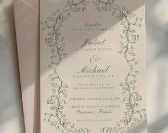 Editable Botanical Wedding Invitation, French Garden Style, Elegant Summer Invite, Canva Template (Digital Download)