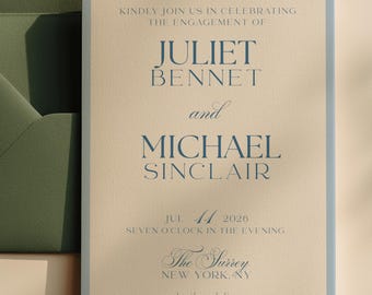 Editable Engagement Party Invitation, Blue Engagement Announcement, Modern Wedding,  Canva Template (5x7 4x6 Printable)