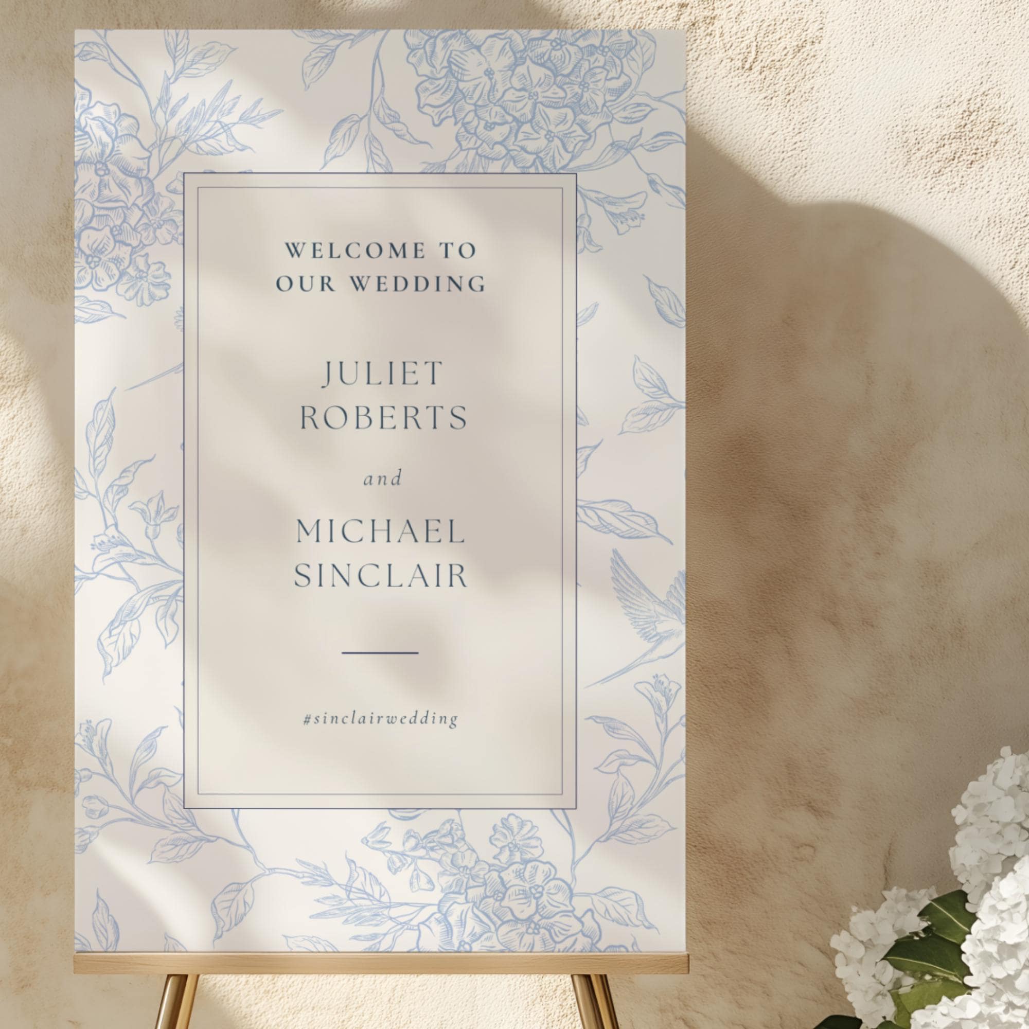 Editable Wedding Welcome Sign, Reception Signage, Blue Floral Wedding ...