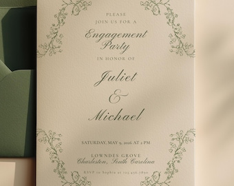 Editable Engagement Party Invitation, Engagement Announcement, French Garden Wedding, Canva Template (5x7 4x6 Printable)