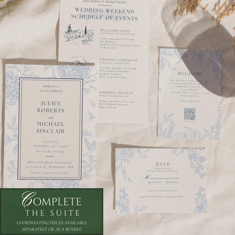 Editable Wedding Invitation Template • Blue Floral Hydrangea • 5x7 • Coastal Elegant Printable image 5