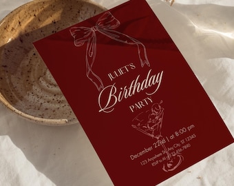 Editable Birthday Party Invitation, 21st birthday, Cocktail Dinner, Canva Template (5x7 4x6 Digital Download)