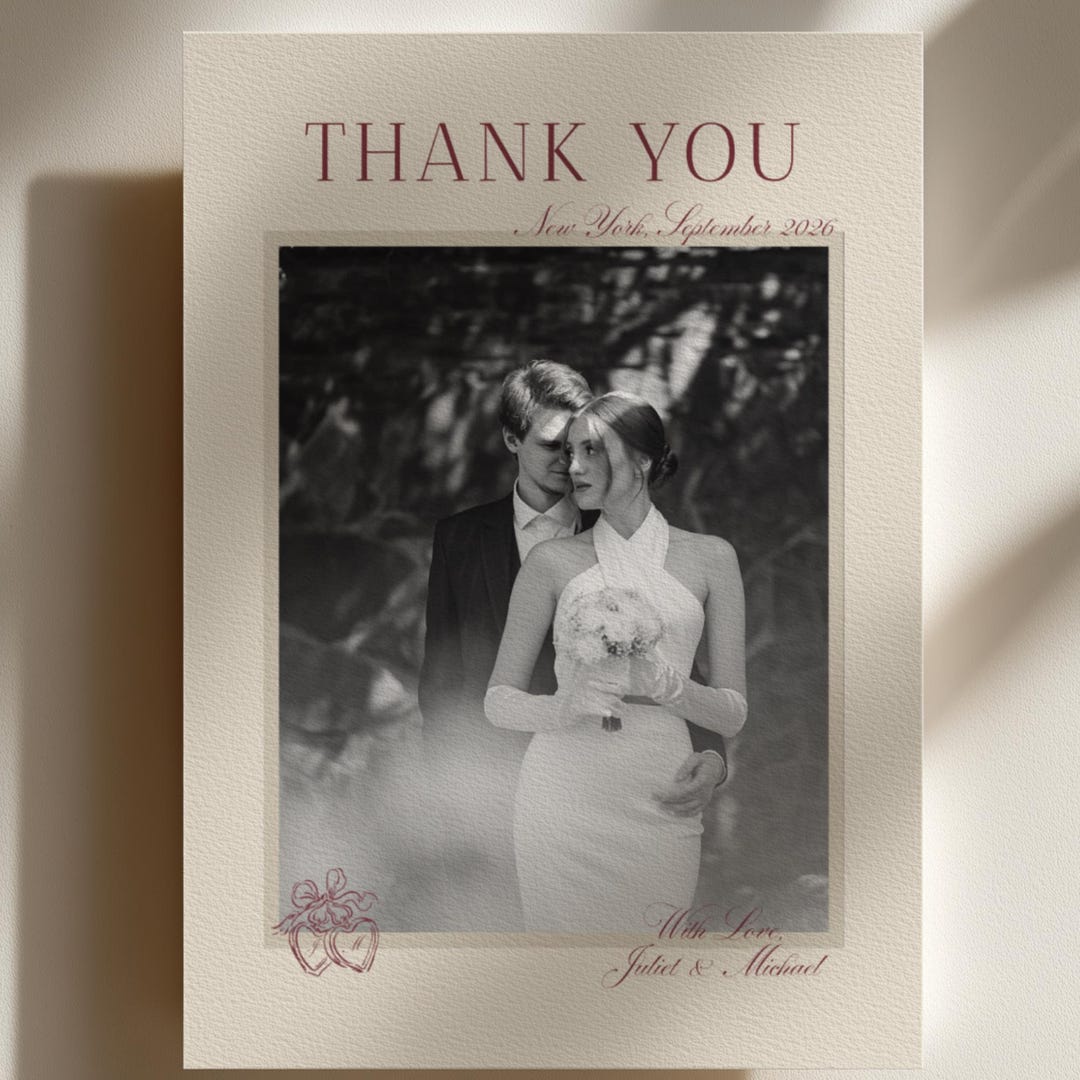 Editable Wedding Thank You Card With Photo, Black Tie Wedding, Canva ...