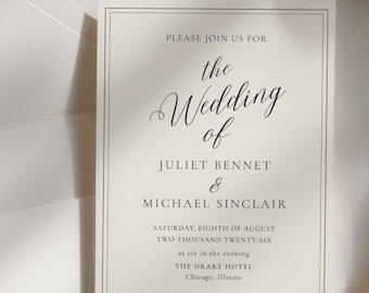 Elegant Black and White Wedding Invitation Template, Minimalist Canva Invite (5x7, Mobile Size)