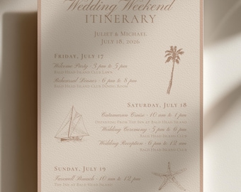 Editable Wedding Weekend Itinerary, Coastal Carolina Wedding, Canva Template (Digital Download)
