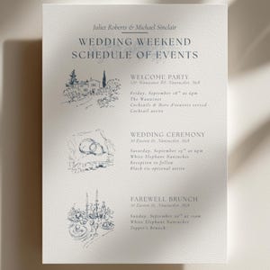 Editable Wedding Itinerary Template, Weekend Schedule of Events, Coastal Invitation, Canva Template (Digital Download)