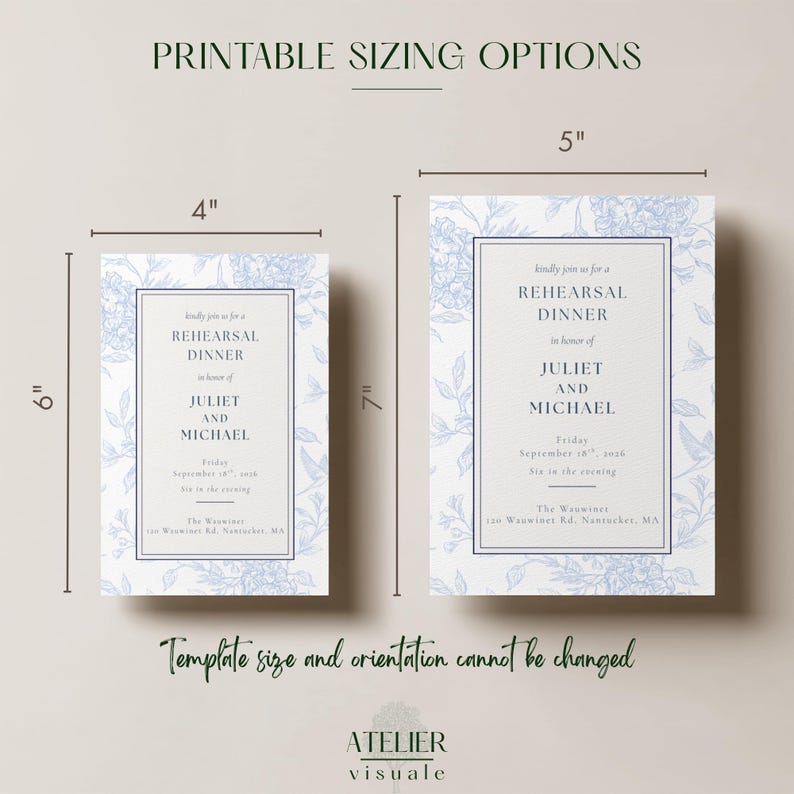 Editable Rehearsal Dinner Invitation, Blue Floral Wedding, Botanical ...