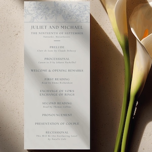 Editable Wedding Ceremony Program Template, Order of Service, Toile Blue, Canva Template (Digital Download)