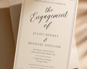 Editable Engagement Party Invitation, Engagement Announcement, Minimalist Wedding, Canva Template (5x7 4x6 Printable)