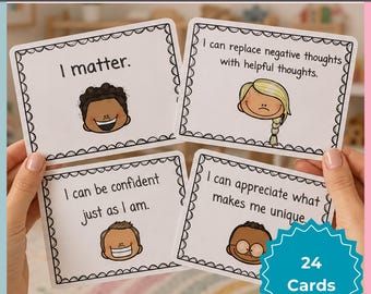 Body Confidence Affirmation Cards for Kids | 24 Positive Self-Talk Cards | Self-Esteem & Body Positivity Printable | SEL Resource