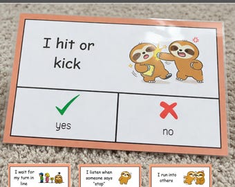 Personal Space at School | YES or NO Cards for Kids | Social Skills Activity | Boundaries Printable | Sloth Theme