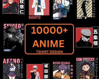 10000+ anime T-shirt ontwerpbundel PNG SVG, manga grafisch pakket, POD-bestanden voor commercieel gebruik, digitale download