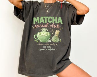 Matcha Social Club, png-bestand | Illustratie groene thee latte (digitale download)
