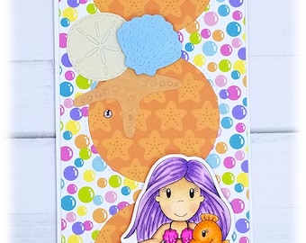 Mermaid Card, Slimline Card, Seahorse, We mermaid to be friends