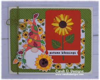 Autumn Blessings, Gnome, Sunflower, Card