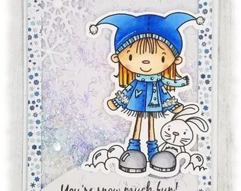 Snow Much Fun, Winter Girl, Bunny, Shaker Card