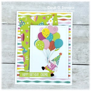 Balloons, Gnome, Happy Birthday Card