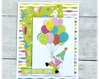 Balloons, Gnome, Happy Birthday Card