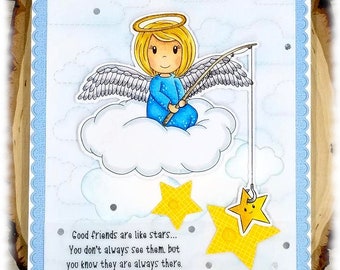 Angel Girl, Clouds, Stars, Friend Card