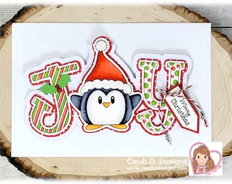 Joy, Penguin, Shaped Card, Merry Christmas