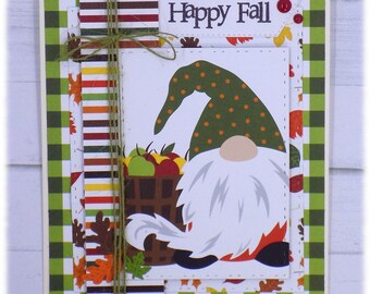 Happy Fall, Gnome, Apples, Leaves, Card