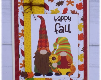 Happy Fall, Gnomes, Leaves, Card