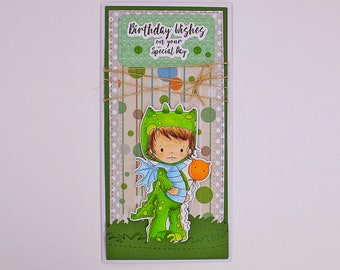 Birthday Wishes, Dinosaur Boy, Slimline Card