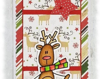 Christmas Card, Slimline, Reindeer, Rudolph, Christmas Wishes